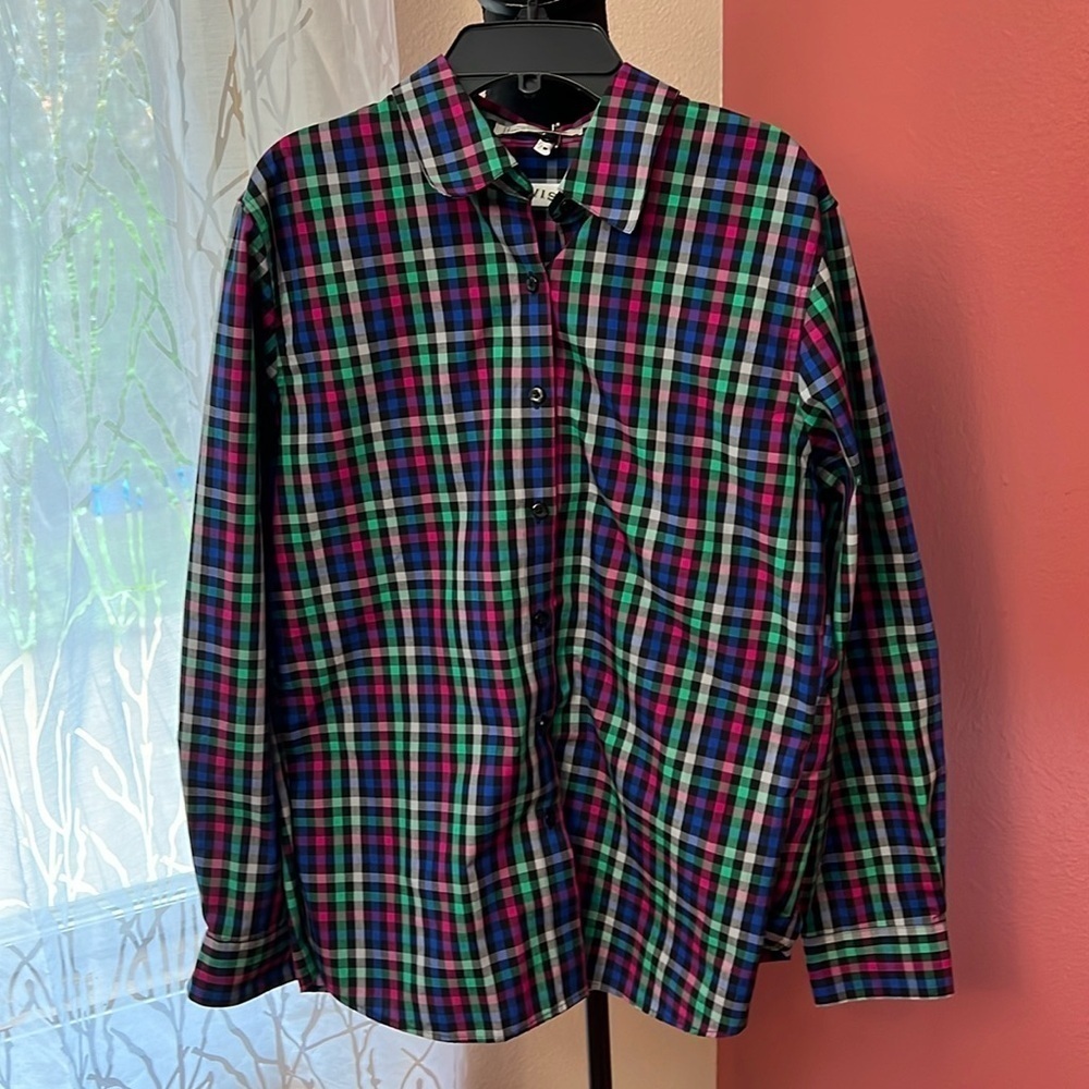 Orvis Cotton Blend Plaid Button Down Womens Top Size 12